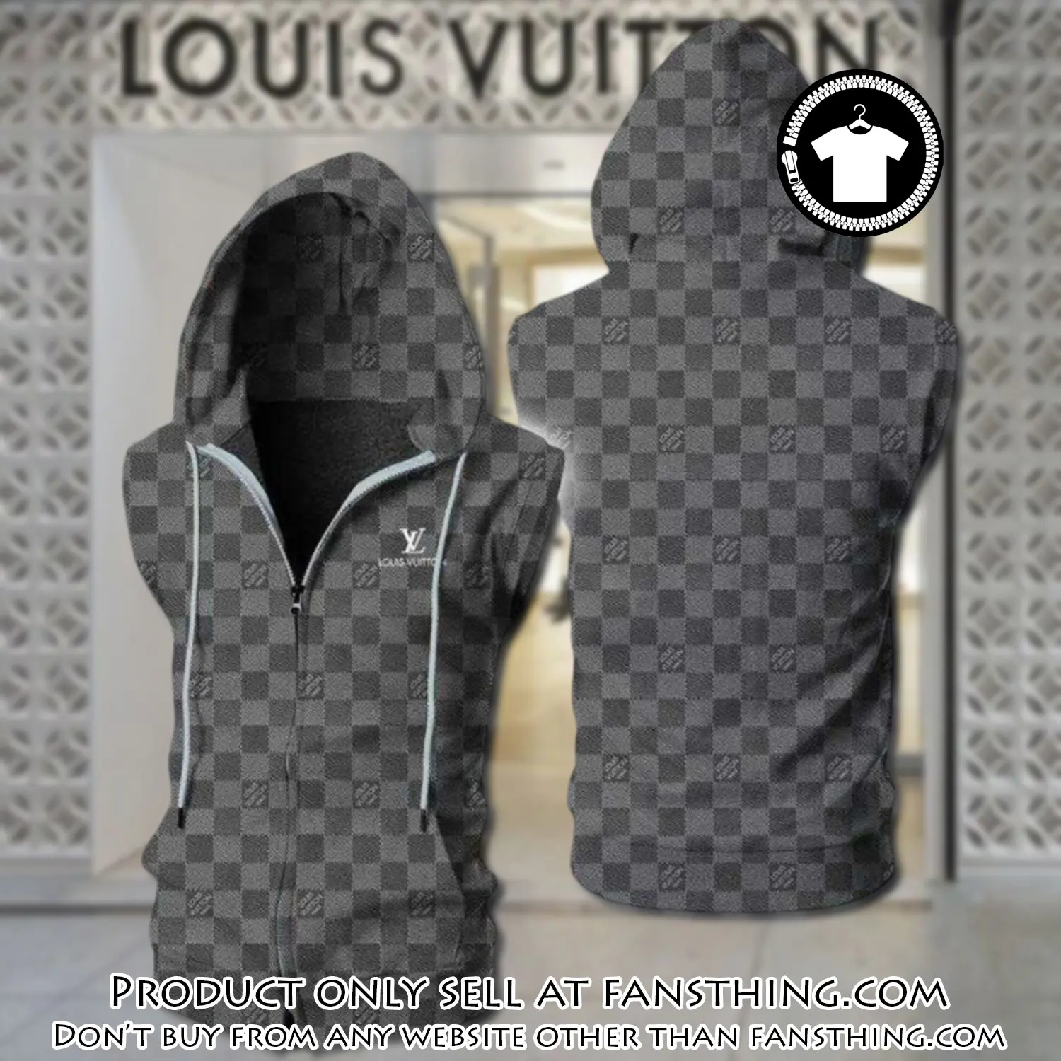 Louis vuitton grey unisex sleeveless zip up hoodie luxury for men women szh016 fst0038505